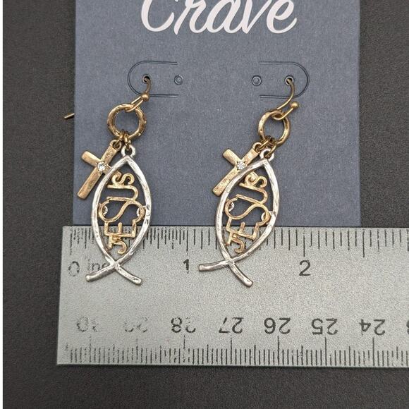 Crave Earrings Jesus Fish Ichthys Cross Dangle Religious Christian Jewelry Gift - Picture 4 of 4